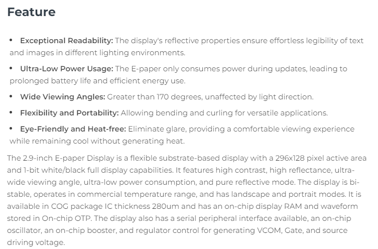104990852 Écran EInk EPaper mo - Display Epaper 2.9 avis et prix